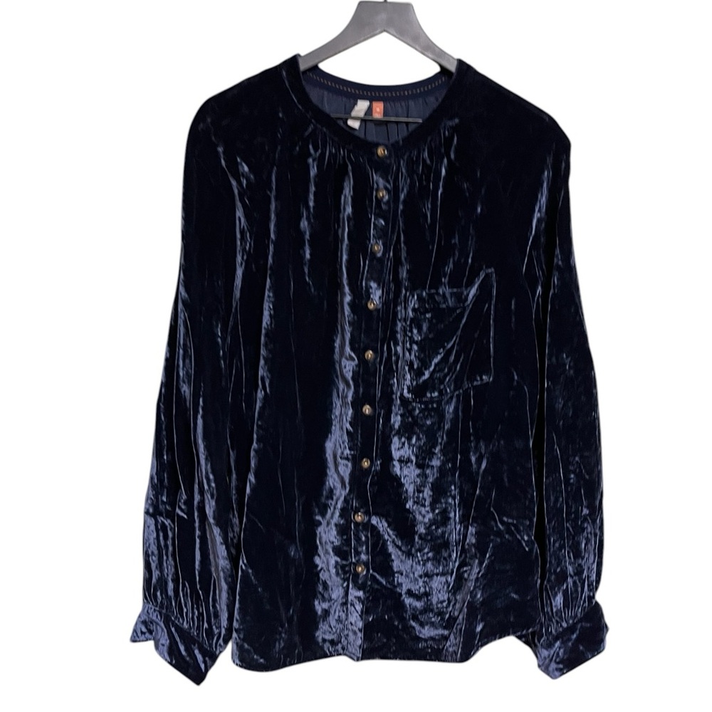 Pilcro by Anthropologie Navy Velvet Button-Front Women's Top size 2X - Picture 5 of 15